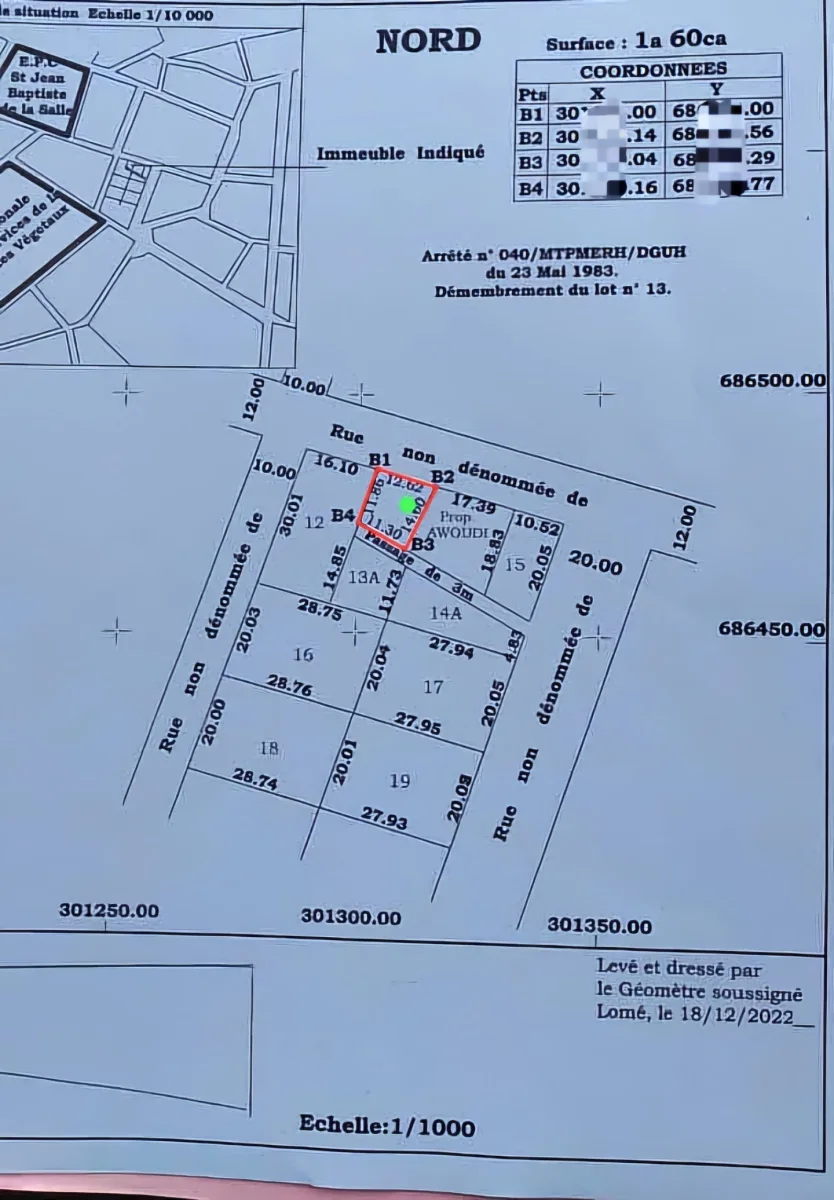A VENDRE 1/4 DE LOT CARRÉ À AGOÈ CACAVELI PRÈS DE TDE